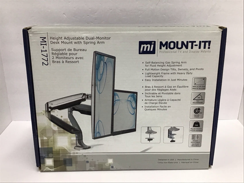 Mount It! Dual Monitor Spring Desk Mount 13"-32" 19.8 lbs per arm SILVER MI-1772