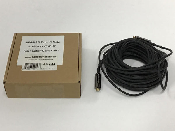 4Xem 15M USB Type C Male to Male Fiber Optic Hybrid Cable 4XUSBCFIBER15M