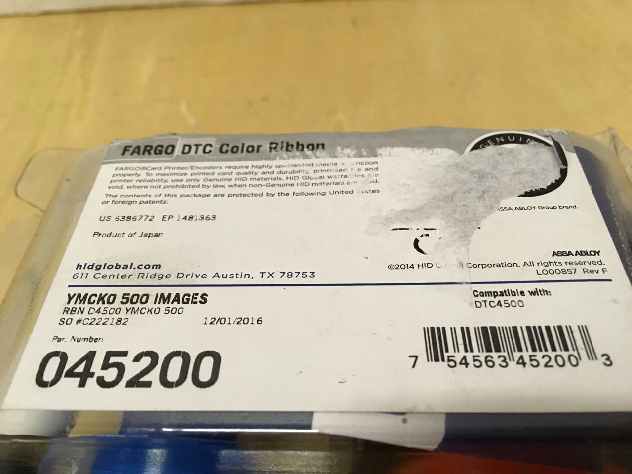 Fargo DTC Color (YMCKO) 500 Image Refill Ribbon 045200 45200 DTC4500 045200