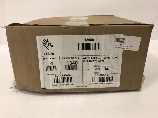 Zebra Z-Ultimate 3000 Thermal Labels (4"x2") - 1340 per roll (4 rolls) 18950