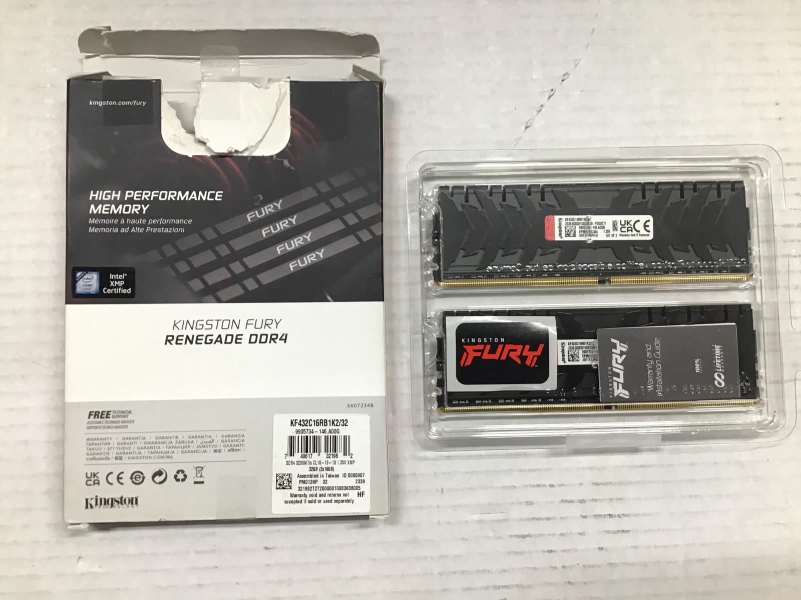 Kingston FURY Renegade Memory 32GB DDR4-3200 PC4-25600 KF432C16RB1K2/32