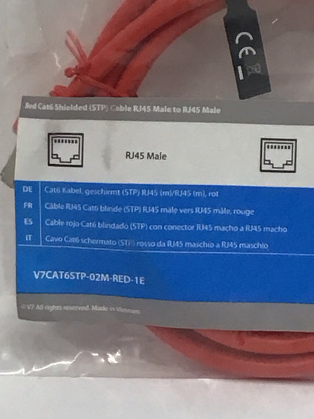 Lot of 50 V7 Red Cat6 Shielded (STP) Cable RJ45 Male to RJ45 Male 2m 6.6ft