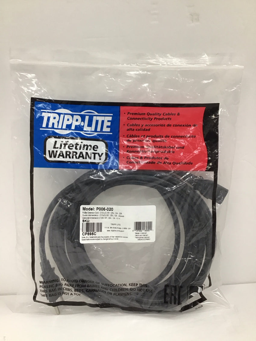 Eaton Tripp Lite Cable Power Cord 5-15P - IEC-320-C13 18AWG 20' P006-020