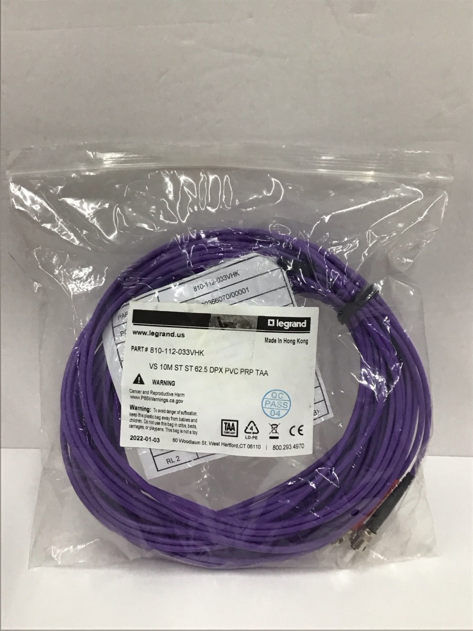 LOT OF 25 Legrand Multimode Duplex Fiber Cable VS 10M ST ST 62.5 DPX PVC PRP