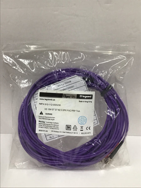 LOT OF 25 Legrand Multimode Duplex Fiber Cable VS 10M ST ST 62.5 DPX PVC PRP