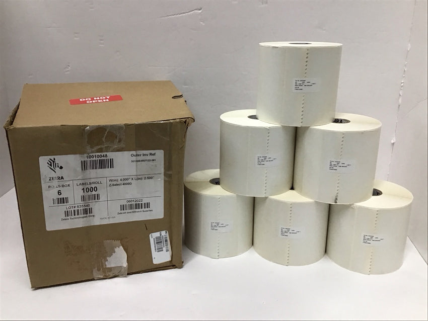 Zebra Label Paper 4" x 2.5" Direct Thermal Z-Select 4000D 6 Roll x1000 10010048