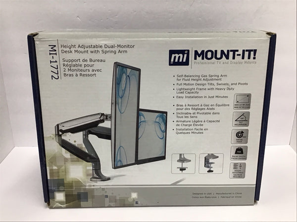 Mount It! Dual Monitor Spring Desk Mount 13"-32" 19.8 lbs per arm SILVER MI-1772