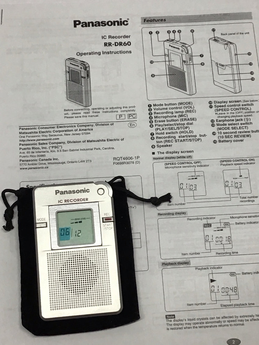 Panasonic ECP Paranormal Ghost Hunting Audio IC Recorder English RR-DR60