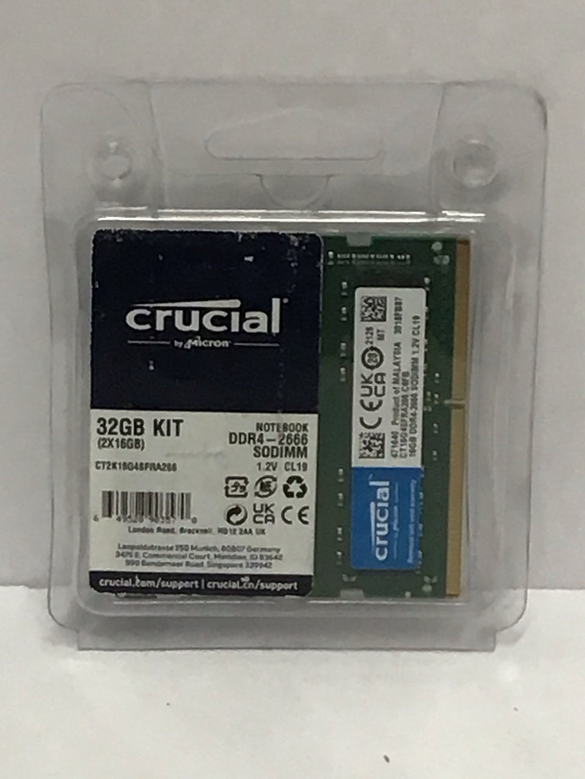 Crucial 32GB (2 x 16GB) DDR4-2666 SODIMM 1.2V CL19 RAM Kit CT2K16G4SFRA266