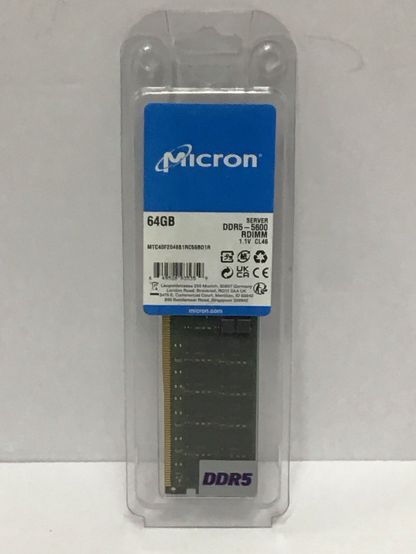 Micron 64GB Server DDR5 5600MHz RDIMM Memory PC5-44800 MTC40F2046S1RC56BD1R