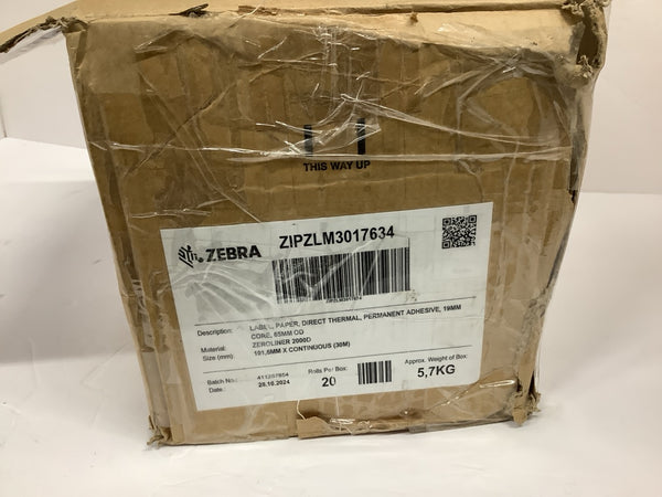 Zebra ZeroLiner 2000D 4" x Continuous DT Label 19 Roll Permanent ZIPZLM3017634