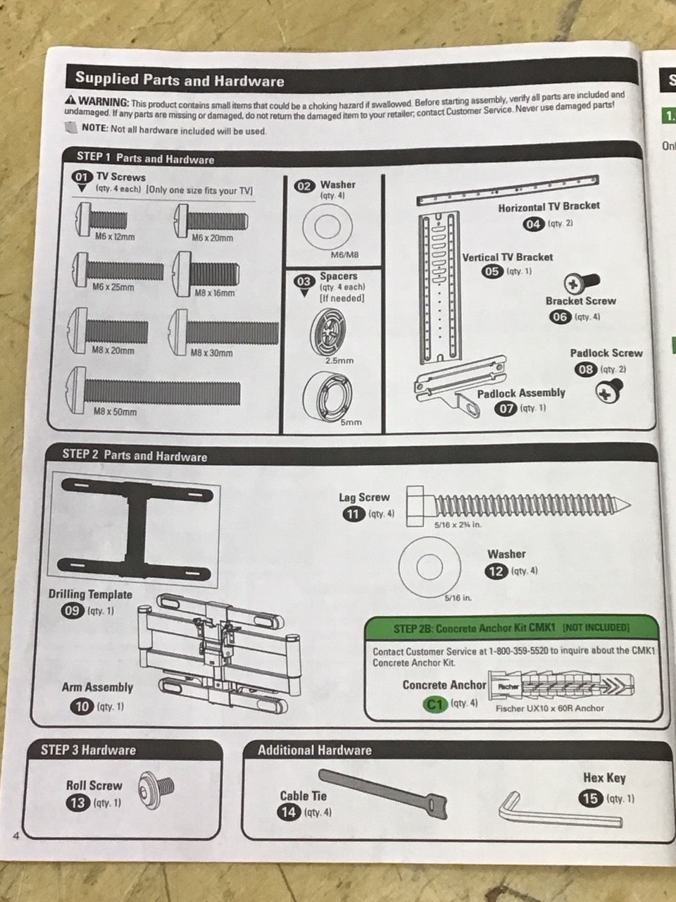 Sanus Outdoor Premium TV Mount MISSING SOME PIECES VODLF125-B2