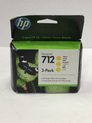 HP 3-Pack DesignJet 712 Yellow Ink Cartridge 02/2027 Genuine OEM 3ED79A NFS