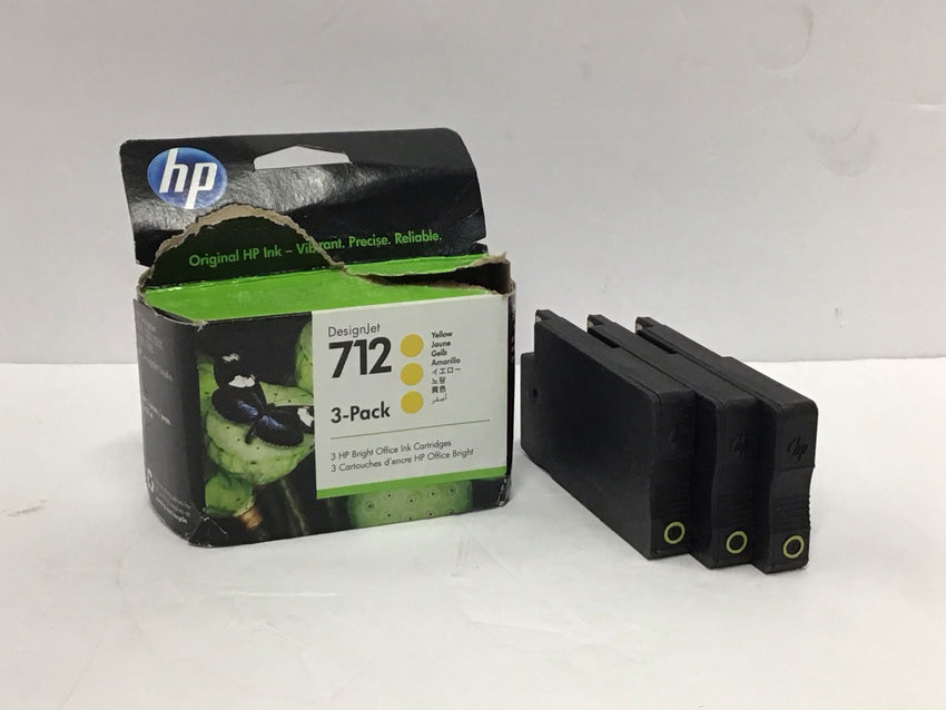 HP 3-Pack DesignJet 712 Yellow Ink Cartridge 02/2027 Genuine OEM 3ED79A