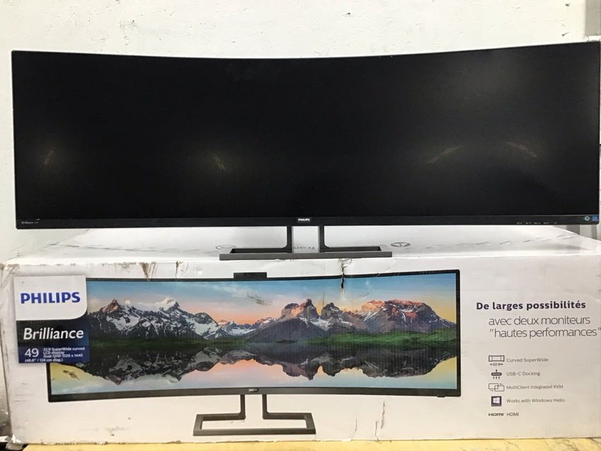 PHILIPS Brilliance 49" Wide Monitor 32:9 5120 X1440 READ CRACKED 499P9H