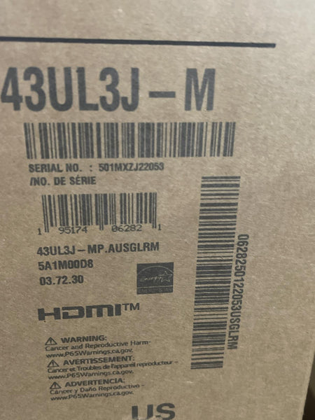 LG 43" Digital Signage Display 4K Commercial Display 43UL3J-M