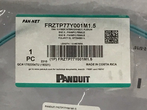 Panduit PanNet Fiber Optic Cable OM4 12-FB Intct Pol B Il 1.5M FRZTP77Y001M1.5
