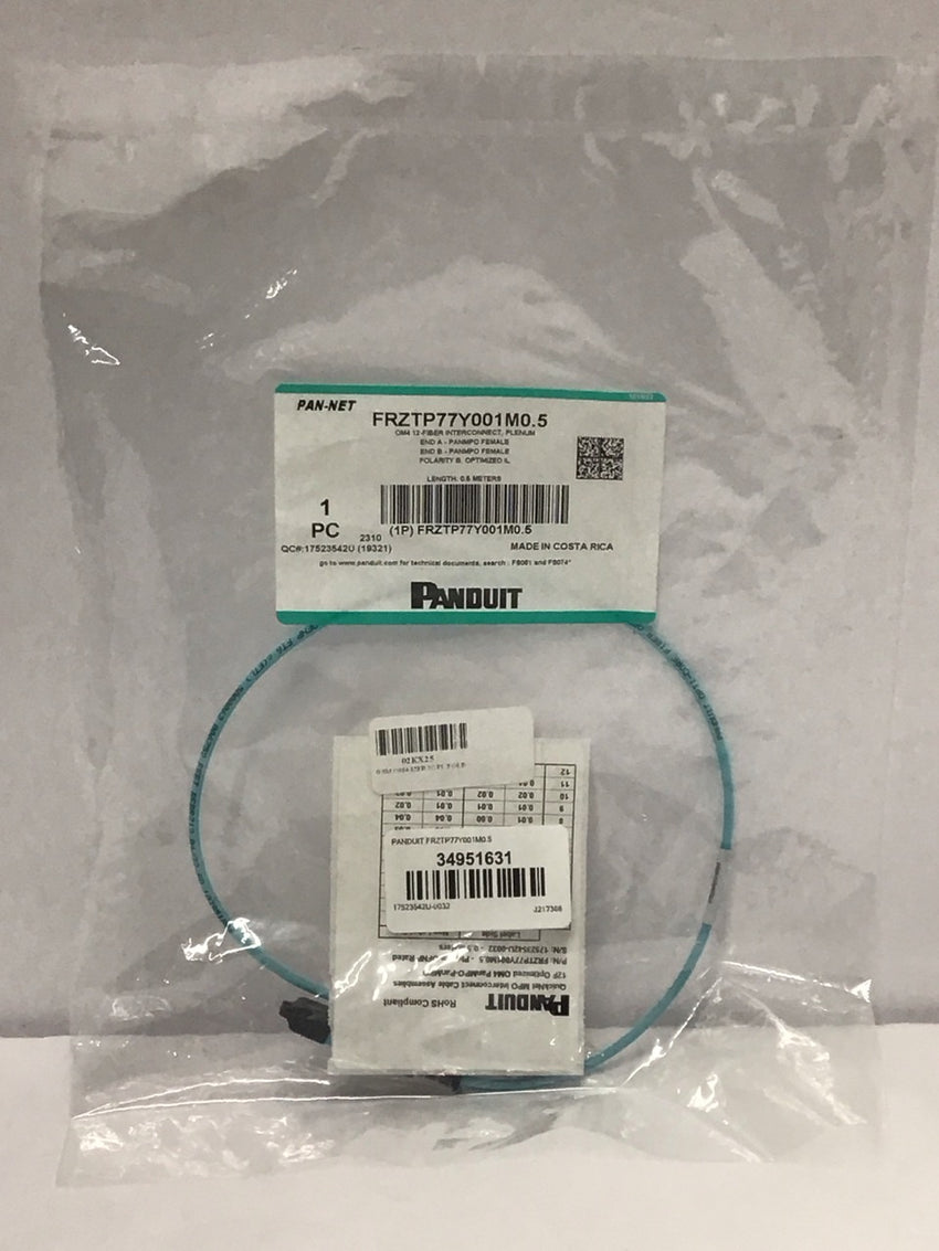 Panduit OM4 12-Fiber Interconnect Plenum PanMPO Female Cable  FRZTP77Y001M0.5