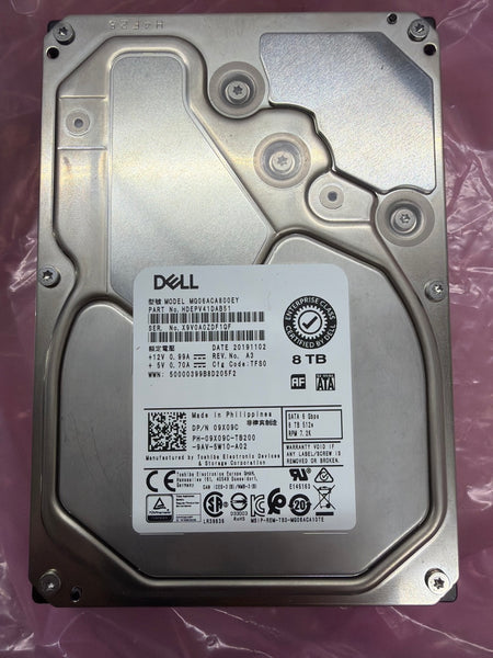Dell 8TB SATA 6GBPS 7200RPM Hard Drive in Tray Y796F HDEPV41DAB51 09X09C READ