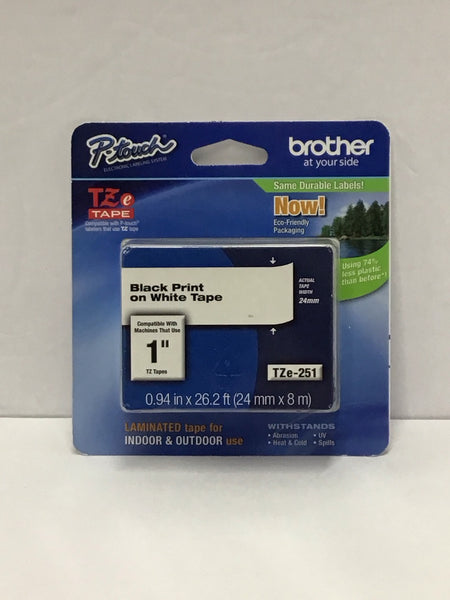 Brother P-Touch Black Print On White Laminated Label Tape Genuine OEM TZE-251