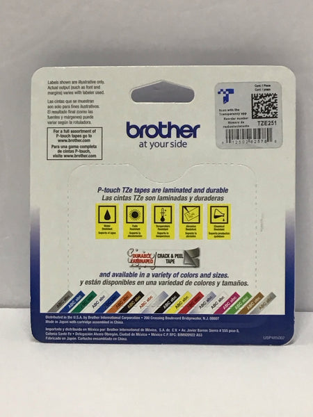 Brother P-Touch Black Print On White Laminated Label Tape Genuine OEM TZE-251
