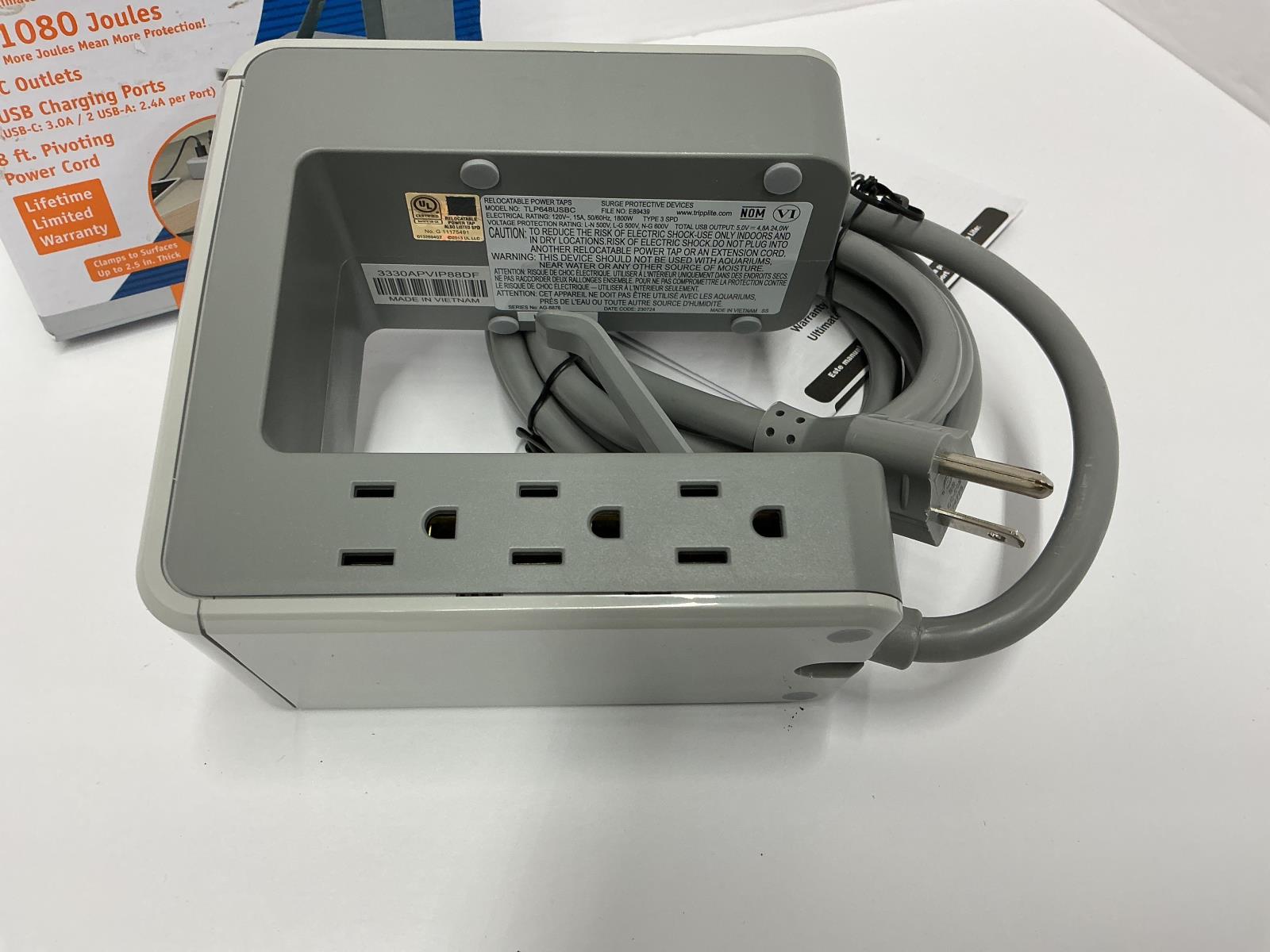 Tripp Lite 6-Outlet Desk Clamp Surge Protector USB-A & 1 USB-C TLP648USBC