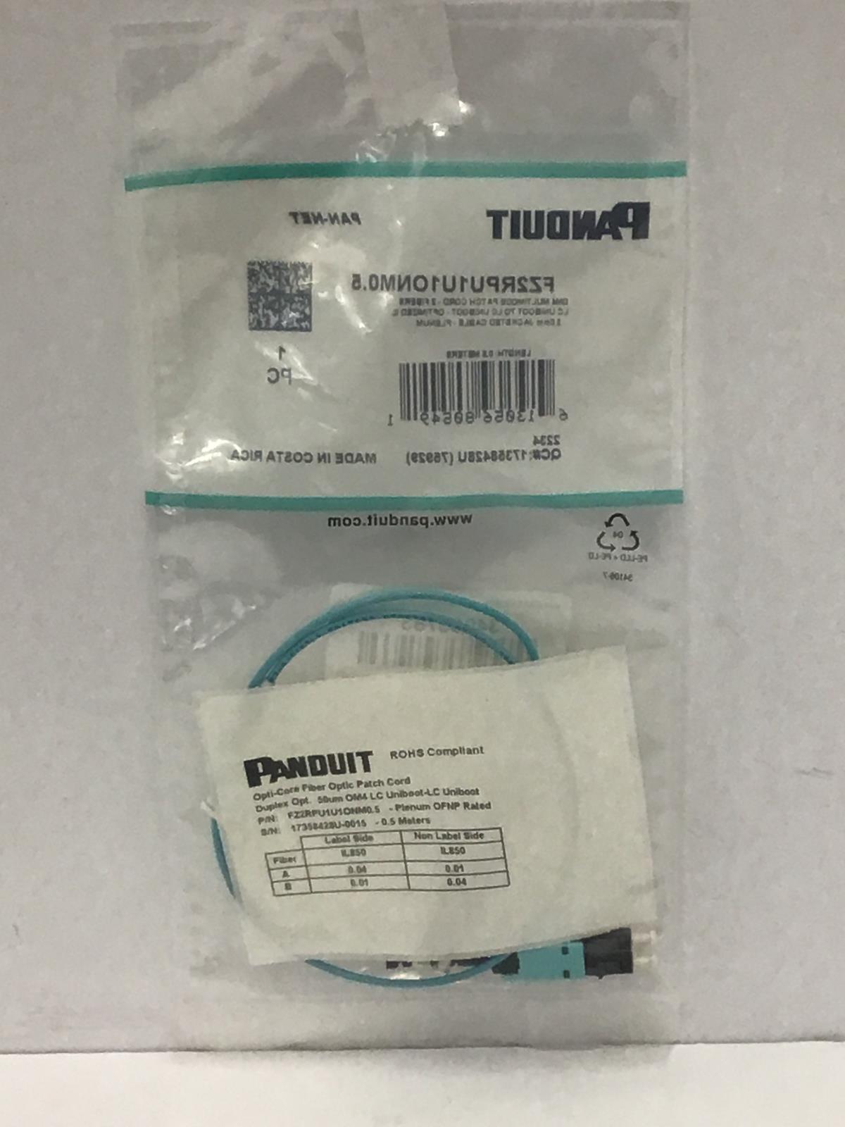 Panduit Om4 2 Fiber 2mm Duplex Patch Cord Multimode 50/12 LC .5m FZ2RPU1U1ONM0.5
