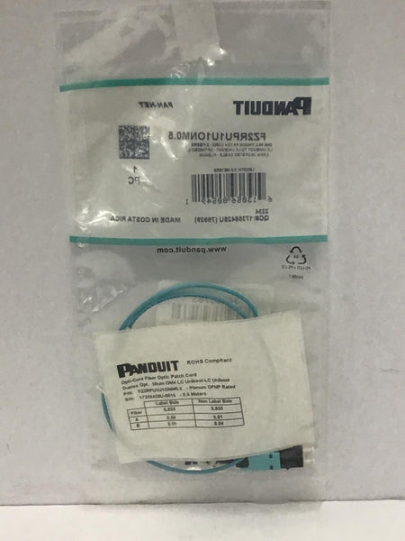 Panduit Om4 2 Fiber 2mm Duplex Patch Cord Multimode 50/12 LC .5m FZ2RPU1U1ONM0.5