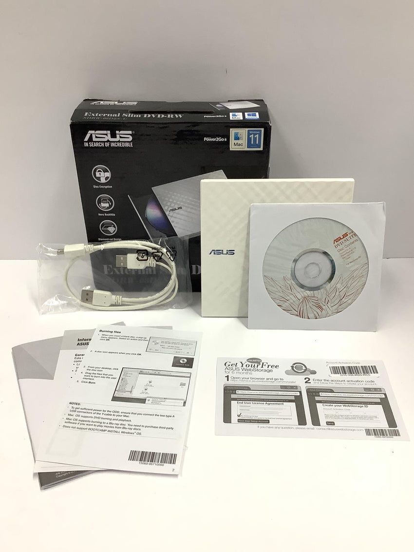 Asus Slimline External USB2 8x DVD-RW Drive SDRW-08D2S-U W G ACI