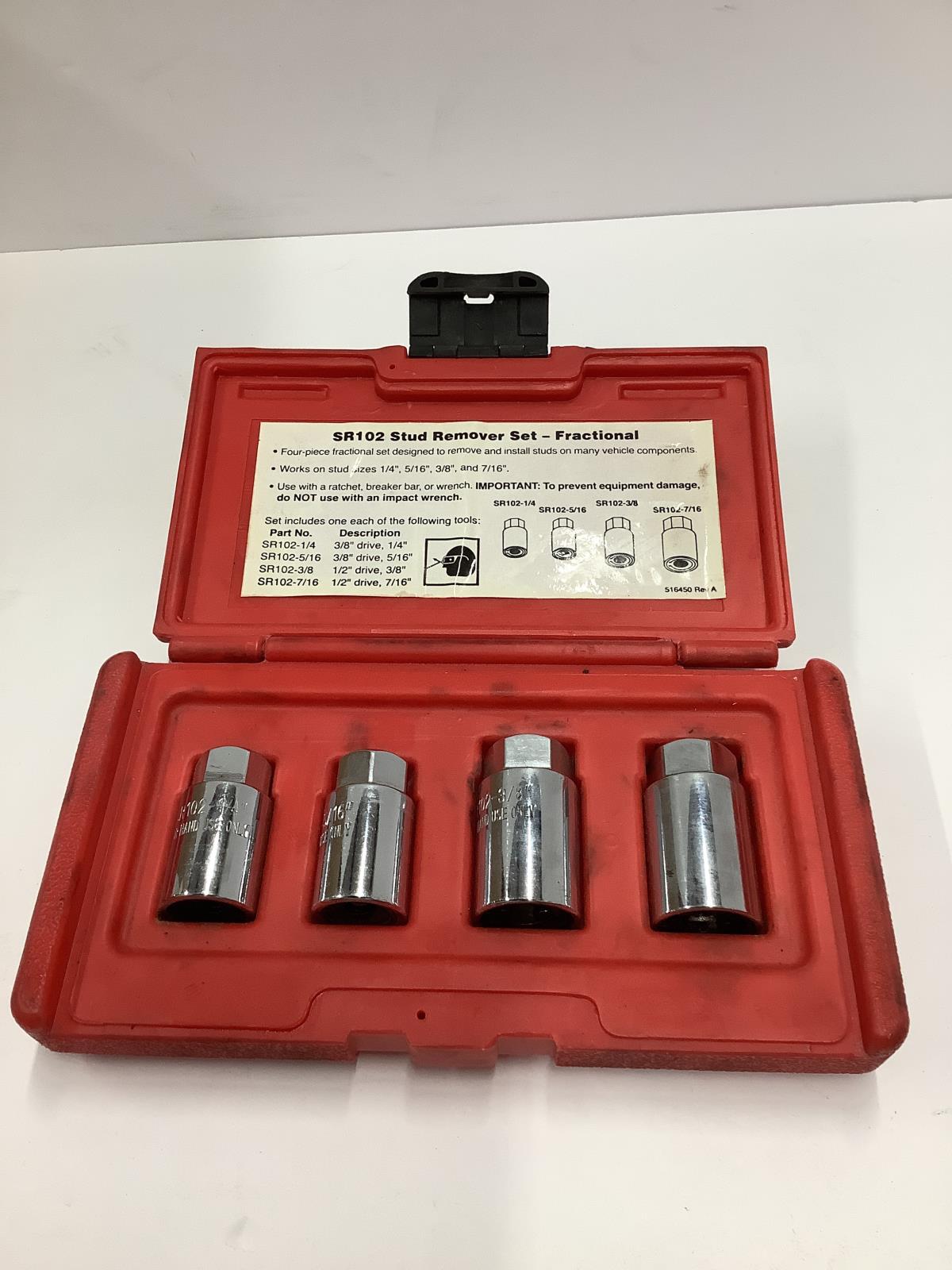 Matco Tools 4 Piece Fractional Stud Remover Set 516451 SR102