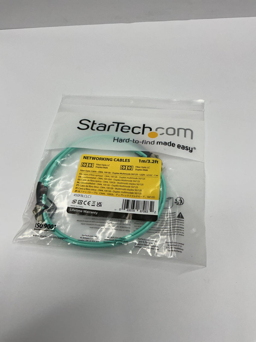 Startech 1M 3.2' Fiber Optic Cable LC/LC Male Duplex OM4 100GB  450FBLCLC1