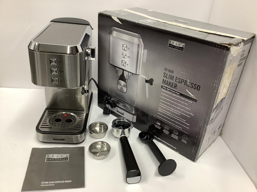 Bella Pro Series 20-Bar Slim Espresso Maker EM-2205B Stainless Steel Dent 90197