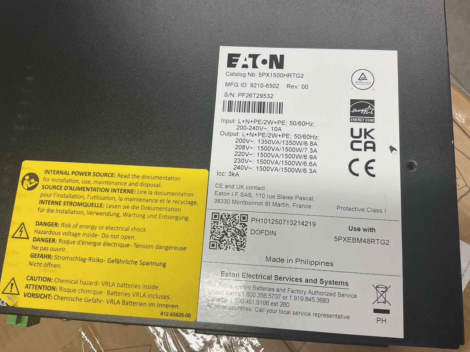 Eaton 5PX G2 UPS 2U 1440VA 1440W 5-15P 5-15R 120V 5PX1500HRTG2