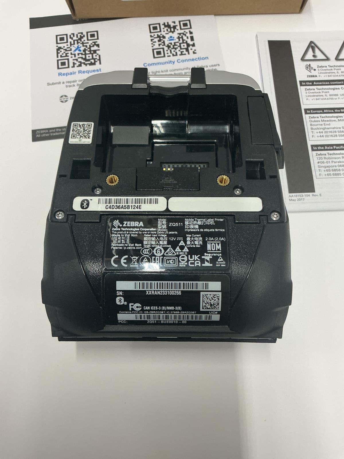 Zebra ZQ511 Mobile Printer 3.15" NO BATTERY Bluetooth WLAN ZQ51-BUE0010-00