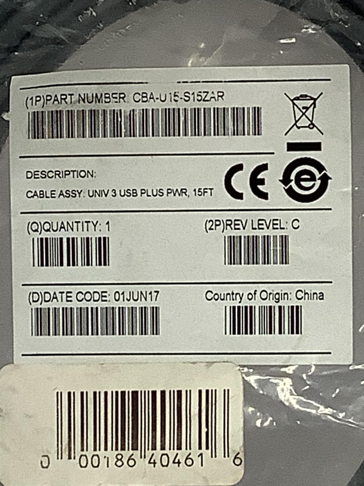 Zebra 15' USB Scanner Power Plus Connection Straight Cable SYM-CBAU15S15ZAR