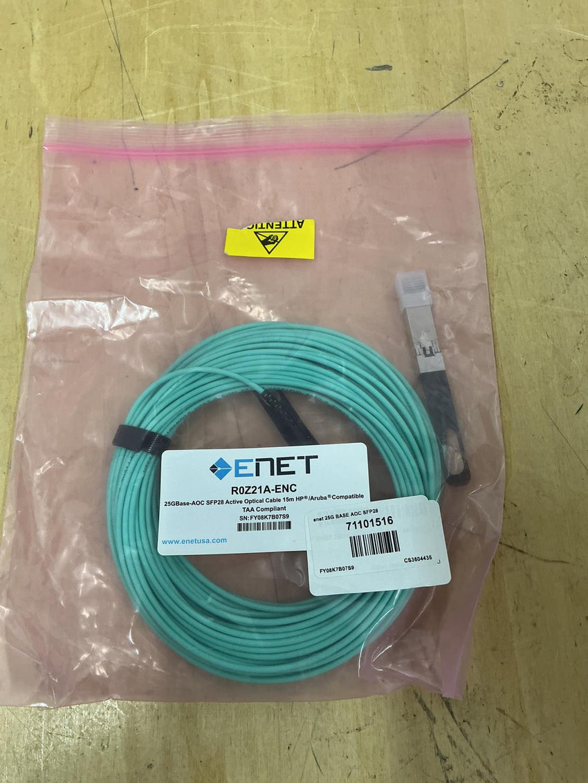 ENET 15 Meter 25G SFP28 to SFP28 Active Optical Cable AOC For Aruba R0Z21A-ENC