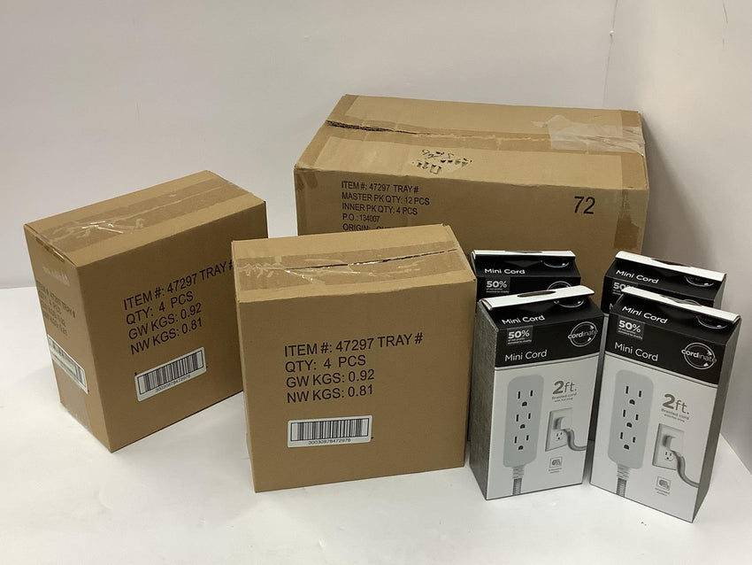 JASCO Coordinate 3-Outlet 2' Braided Extension Cord Flat Plug LOT OF 12 47297