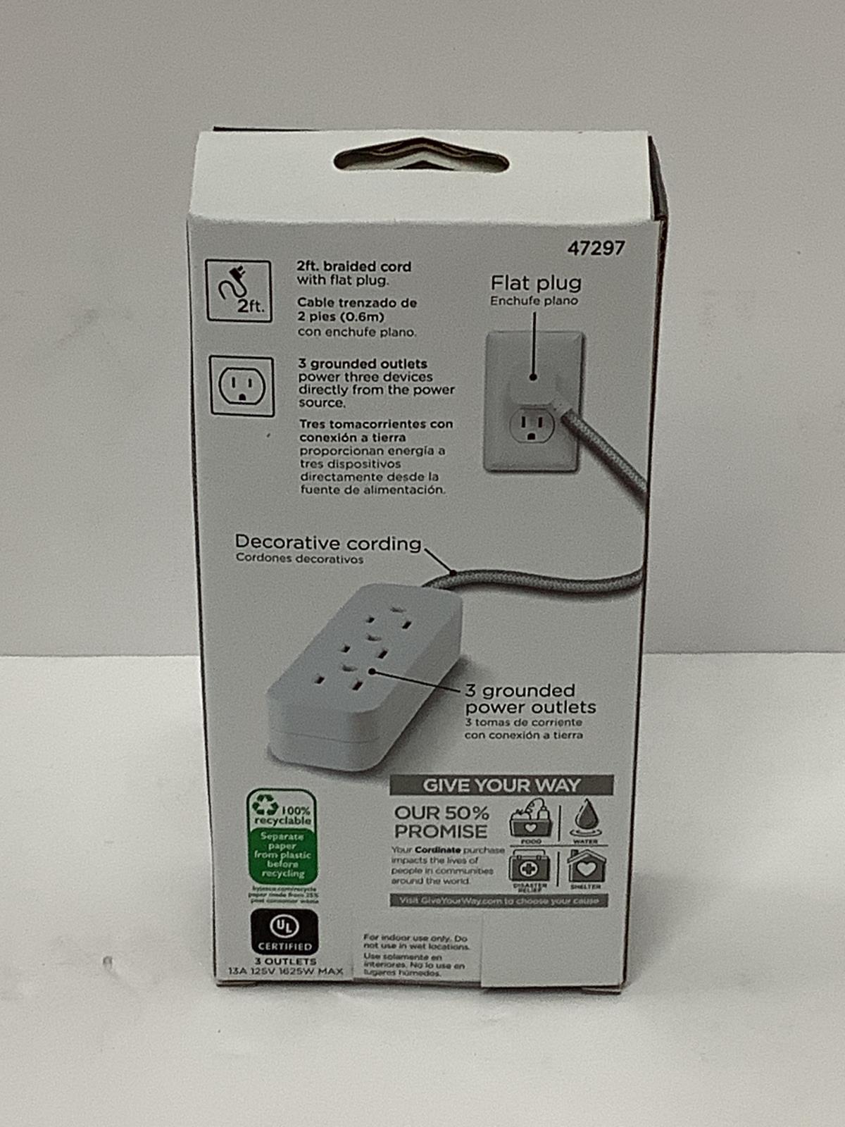 JASCO Coordinate 3-Outlet 2' Braided Extension Cord Flat Plug LOT OF 12 47297