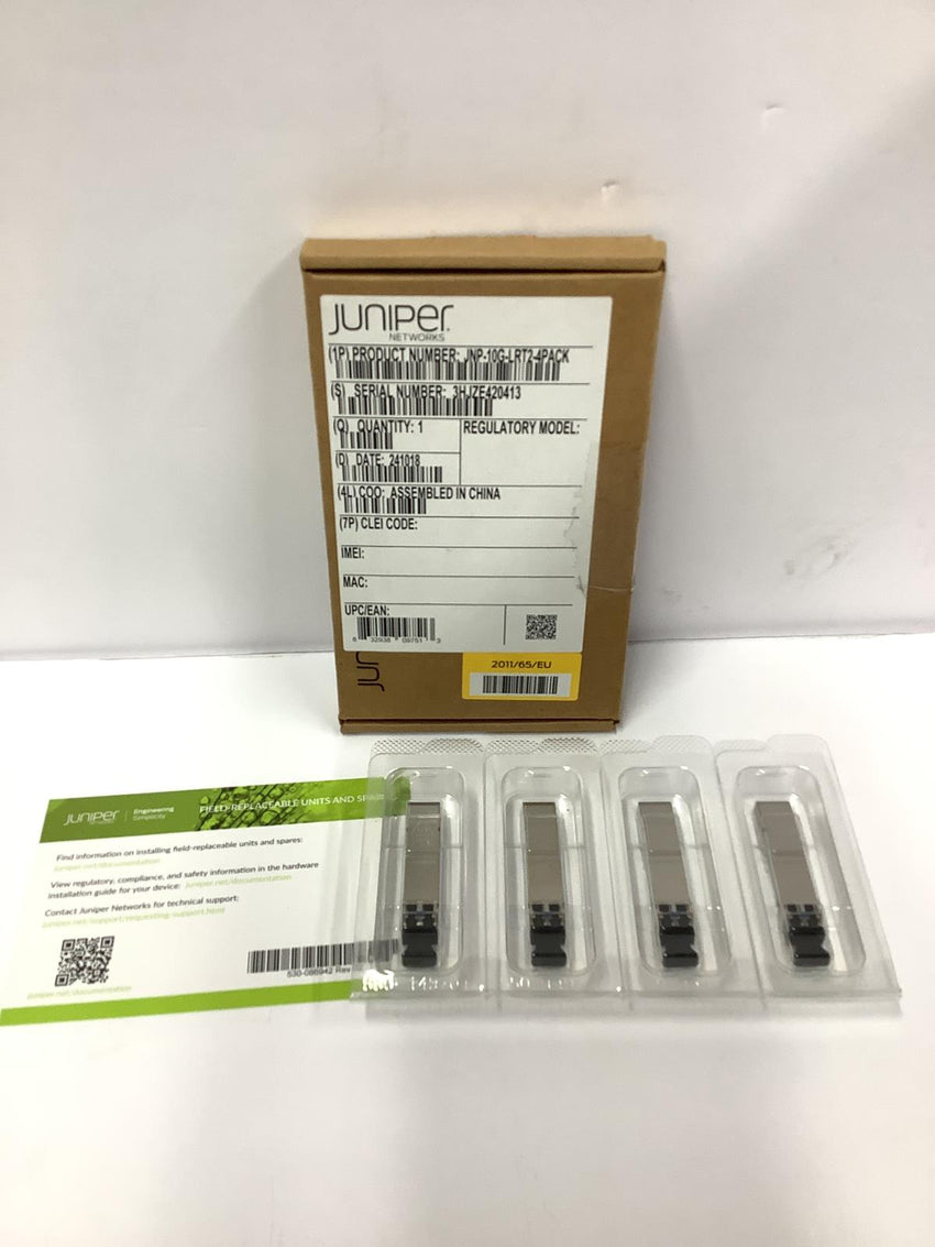 Juniper 4 Pack SFPP-10G-LRT2-C 10GBASE-LR SFP  Genuine JNP-10G-LRT2-4PACK