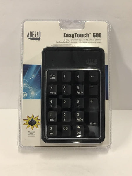 Adesso AKB-600HB 19-Key Mechanical Keypad with 3-Port USB Hub