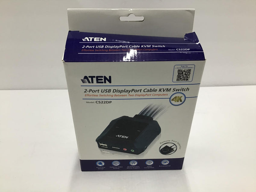 Aten 2-Port USB DisplayPort Cable KVM Switch CS22DP